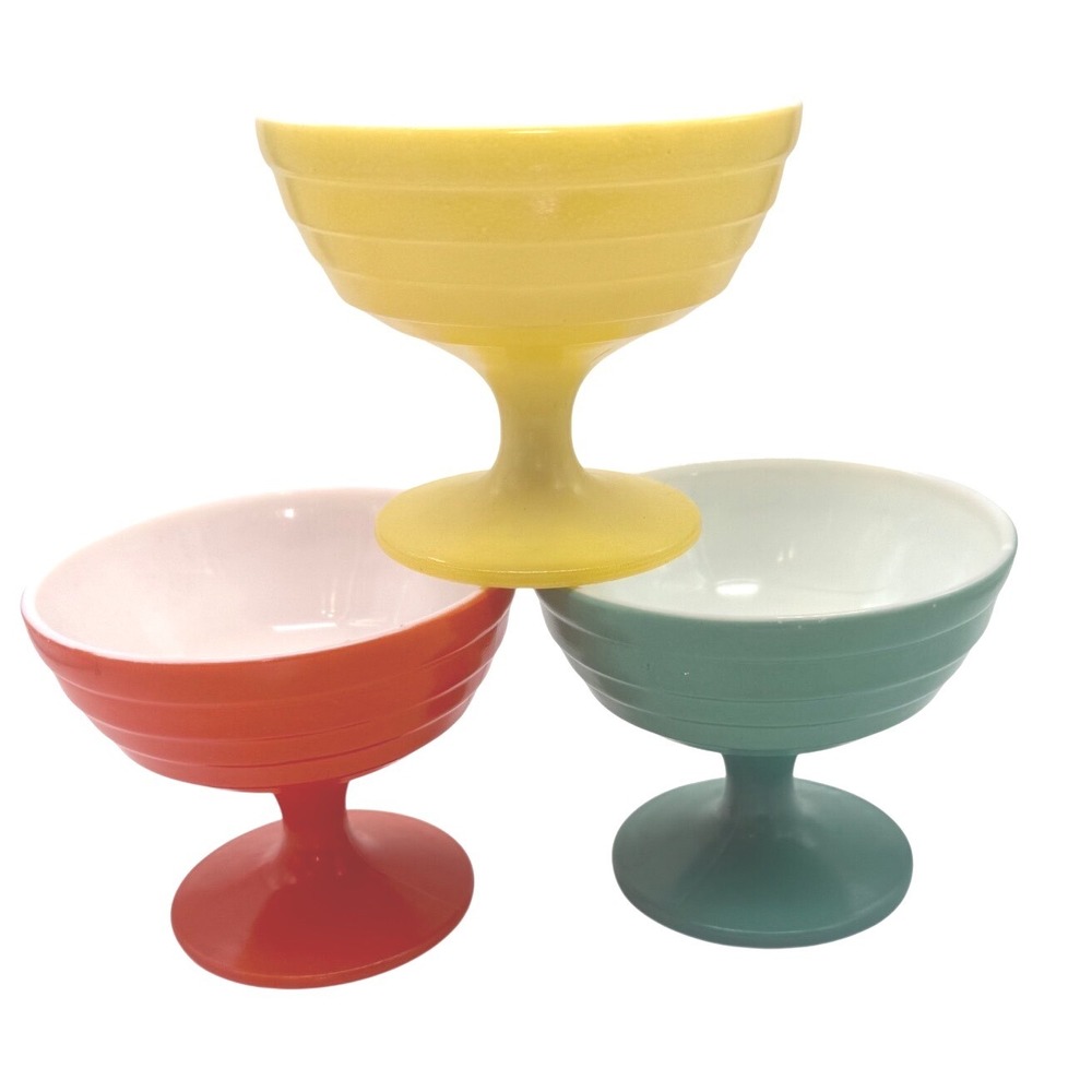 Vintage Hazel Atlas Platonite Sherbet Dishes - Set of 3 Art Deco Dessert Bowls